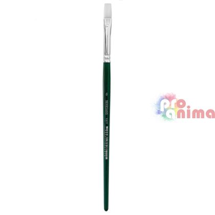 Четки за рисуване Renesans 1007F, бяла синтетика, зелена дръжка, плосък връх отделни номера