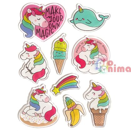 Гел стикери DP Craft, едзнорози, 9 бр. 