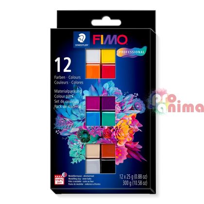 Комплект от полимерна глина Fimo Professional, 12 цвята x 25g