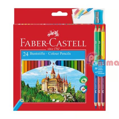 Цветни моливи Faber-Castell, 24+6 цвята, с острилка