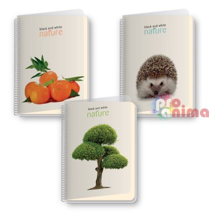 Тетрадка Black and White Nature B5, 180 листа, редове, спирала, PP корица 