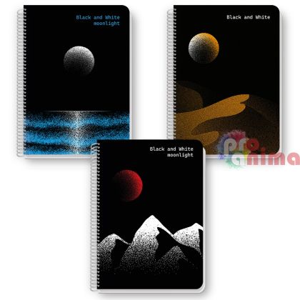 Тетрадка Black&White, A4, 140 листа, редове, спирала, Moonlight