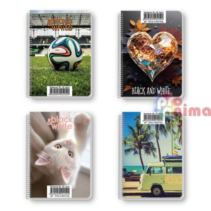 Бележник Black&White, A6, 100, листа, спирала