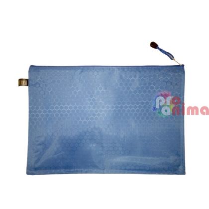 Папка с цип А4+, текстилна, синя