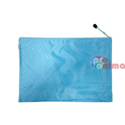 Папка с цип, А4+, текстилна, светлосиня