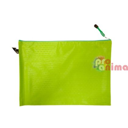 Папка с цип А4+, текстилна, зелена