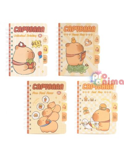 Бележник Spree Capybara, A7, 80 листа, спирала, 3 разделителя