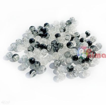 Стъклени, черно-бели мъниста DP Craft, 8 mm, 100 бр.