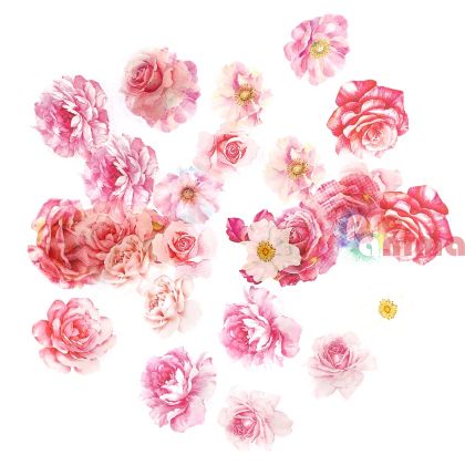 Стикери от прозрачно PET фолио, DP Craft, цветя, 30 бр., розови