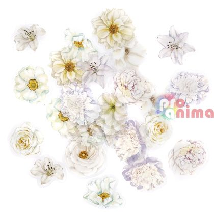 Стикери от прозрачно PET фолио, DP Craft, цветя, 30 бр., лунно бяло