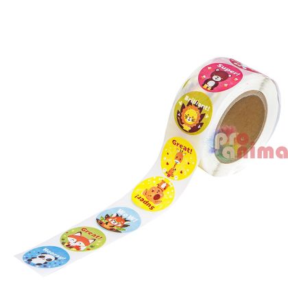 Стикери на ролка Животни с мотивиращи послания, 500 бр.