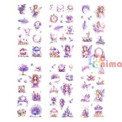 Стикери Феи от прозрачно фолио, 6 листа, аметист
