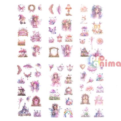 Стикери от прозрачно фолио, Феи, 6 листа, кристално розови