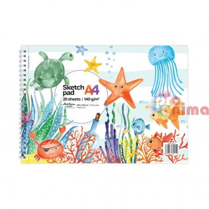 Скицник за рисуване Drasca Морски свят, А4, 20 листа