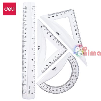 Чертожен комплект Deli Pioneer- линия, 2 триъгълника и транспортир