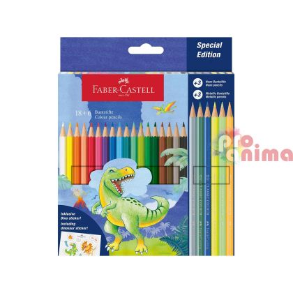 Цветни моливи Faber-Castell Динозавър, 18+6 цвята