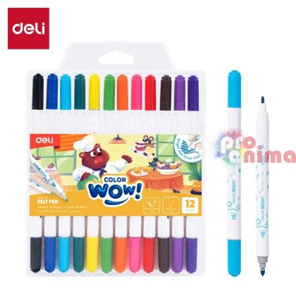 Флумастери Deli, 12 цвята, двувърхи