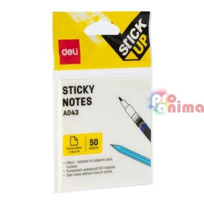 Самозалепващи листчета Deli, 76 x 76 mm, 50 бр., прозрачни