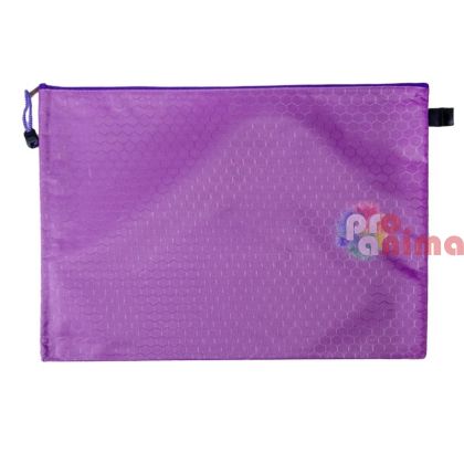 Папка с цип А4+, текстилна, лилава