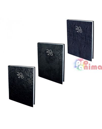 Бележник с дати, 14 x 20 cm, твърда корица черен набук, сребърна порезка, 168 листа, в кутия