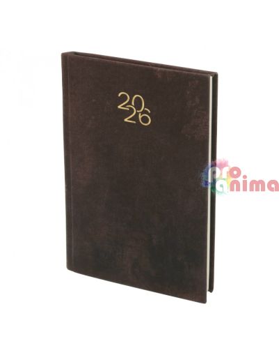 Бележник с дати, 14 x 20 cm, изкуствена кожа, кафяв велур, 168 листа