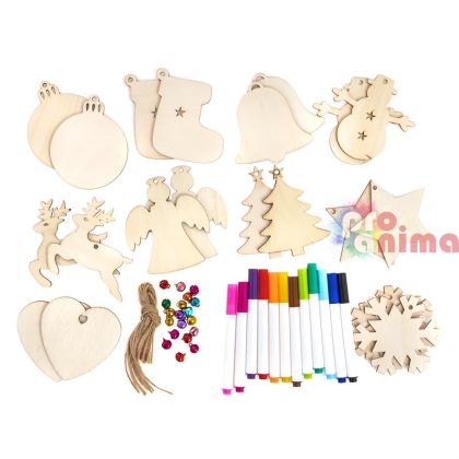 Комплект за оцветяване Дървени коледни орнамент, 72 бр.