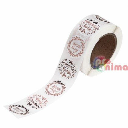 Стикери на ролка коледни розови, 500 бр., ф2.5cm