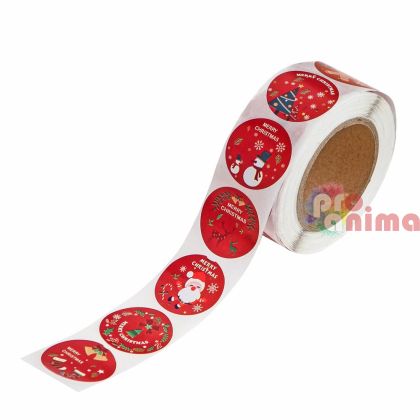 Стикери на ролка, Коледни червени, 500 бр., ф2.5 cm
