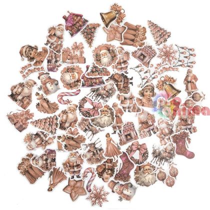 Стикери от винил Винтидж Коледа розово, 64 бр.