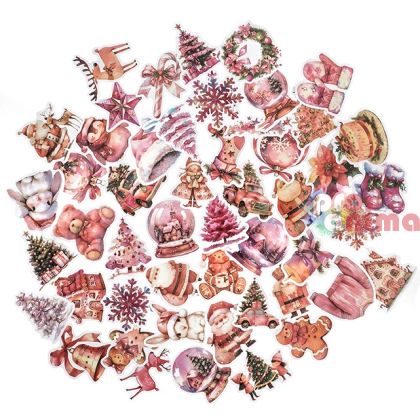 Стикери от винил Коледа в модерно розово, 50 бр.