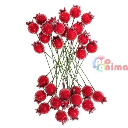 Декоративни червени плодчета, 31 бр., заскрежени