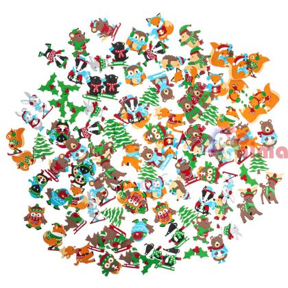 Стикери от фоам/гумирана пяна Зимни животни, 120 бр.