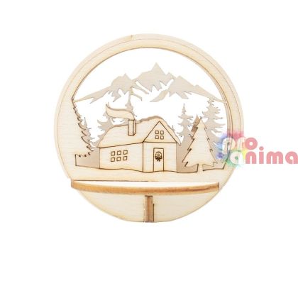 Дървени фигурки за прозрачни топки, Къща, ф7.4 cm