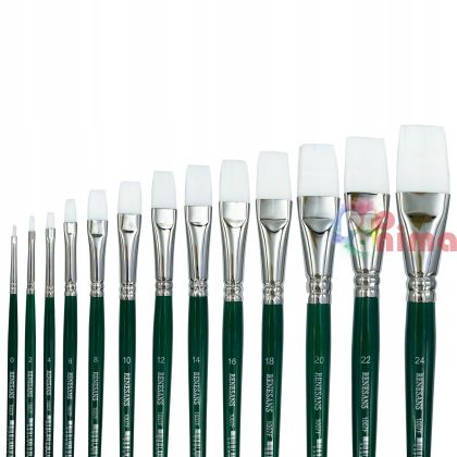 Четки за рисуване Renesans 1007F, бяла синтетика, зелена дръжка, плосък връх отделни номера