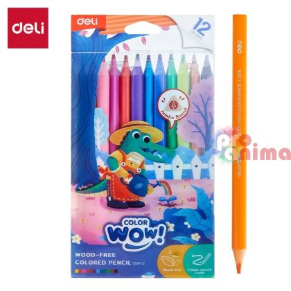 Цветни моливи Deli Color Wow Джъмбо, 12 цвята