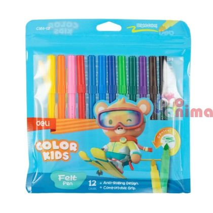 Флумастери Deli Kids, 12 цвята