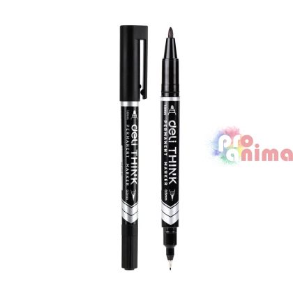 Перманентен маркер Deli tjink EU211, двувърх 0.5-1 mm, черен