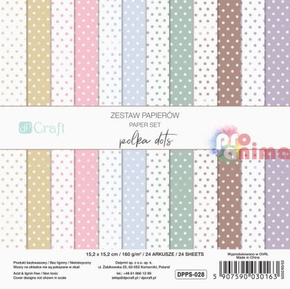 Дизайнерска хартия 15 x 15 cm, Polca Dots, 24 листа