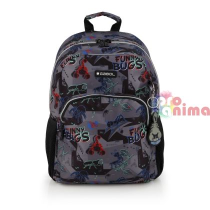 Ученическа раница за момче Gabol Bugs, едно отделение и подпалтен полиестерен гръб