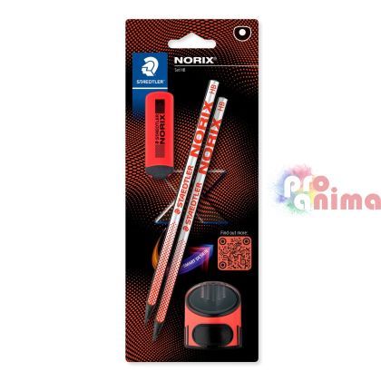 Комплект Staedtler Norix 181 Моливи 2 бр. HB + гума + острилка Корал