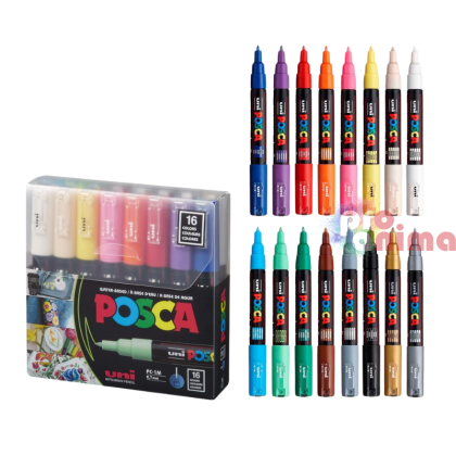 Комплект акрилни маркери POSCA PC 1M объл връх, 16 цвята