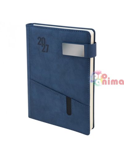 Бележник с дати 2027 с плочка | магнит и джоб за GSM 14.5 × 21 cm Син
