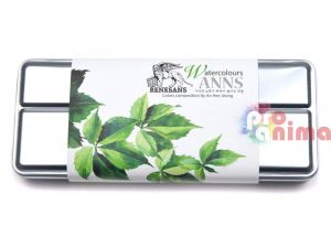Комплект акварелни бои Anns set Renesans 8 зелени нюанси