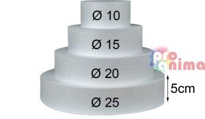 Основа за торта от стиропор, 4 етажа ф 10, 15, 20, 25 x h 5 cm