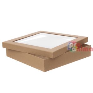 Кутия от картон с прозрачен капак  33.5 x 33.5 x 6.5 cm крафт