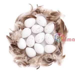 Декоративни пера и яйца 12 бр. пъдпъдък бели