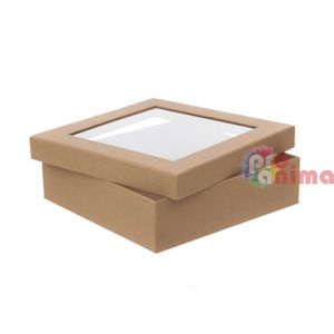 Кутия от картон с прозрачен капак  23.5 x 23.5 x 6.5 cm крафт