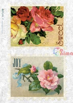 Декупажна хартия оризова KALit A4 Винтидж цветя 27