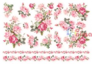 Декупажна оризова хартия 35 x 50 cm Розово с рози