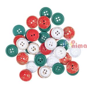 Дървени копчета 2 cm 36 бр. Червени, бели, зелени